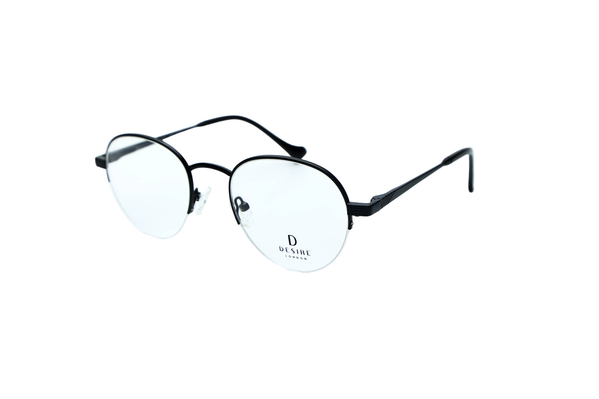 Black eyeglasses with 'Dunhill' logo on a white background